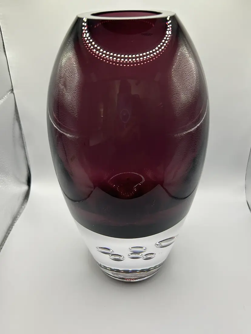 Krosno Purple Vase With Controlled Bubble On Thick Base. Poland