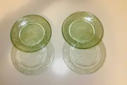 Vintage Depression Green Glass 6" Bread & Butter Plates with Scroll Design Glows Art Deco CottageCore Farmhouse Grandmillennial
