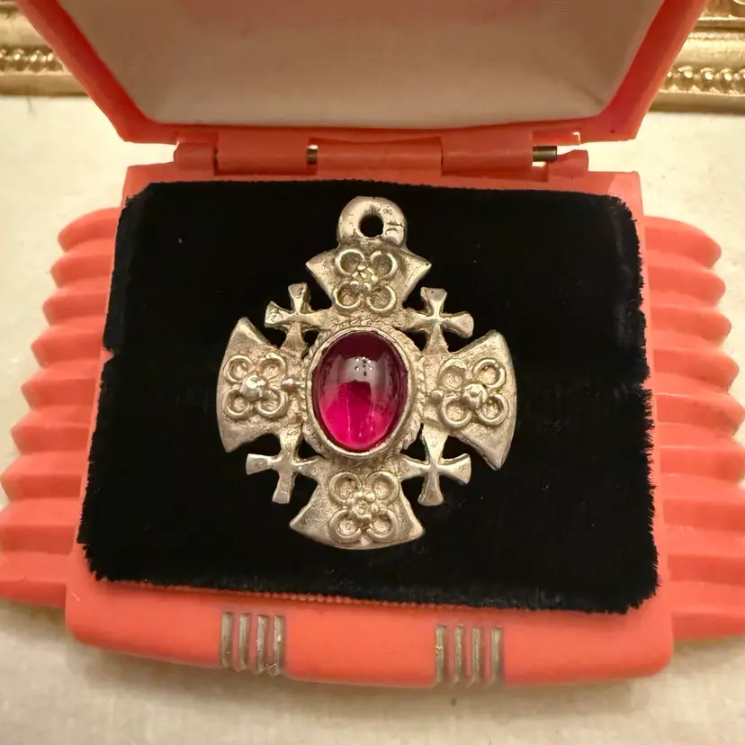 Vintage Jerusalem Cross With Ruby Stone