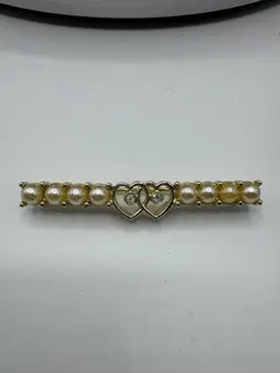 Vintage Sarah Coventry "Waltz Time" Gold Tone Faux Pearl & Rhinestone Bar Brooch