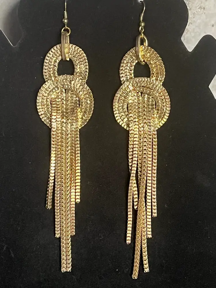 Glamorous Dressy Gold Long Box Chain Knot Earrings Vintage Art Deco