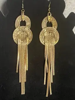 Glamorous Dressy Gold Long Box Chain Knot Earrings Vintage Art Deco
