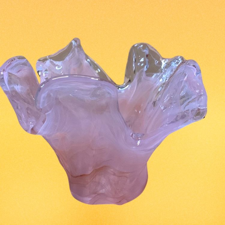 17. Glass Candle Votive Italy Pink Art Vase Ruffled