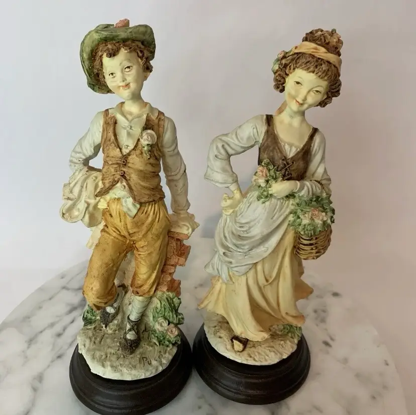 Vintage Pucci Capodimonte Country Girl Boy Figurines Italian Signed