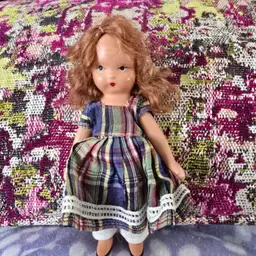 Vintage Nancy Ann Storybook Doll All Bisque Plaid Dress