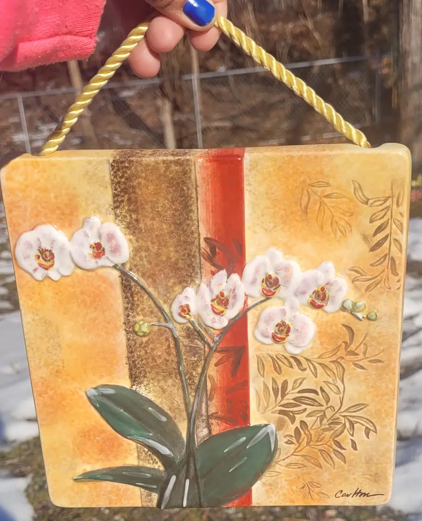 Ceramic Hanging Wall Tile Florals 8"