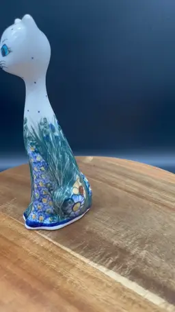 Vintage Polish Long Neck Cat Figurine - 1950s, Signed