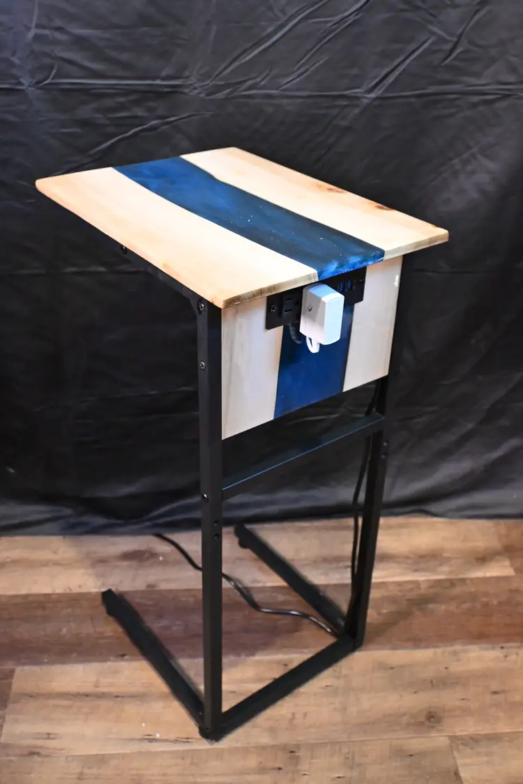 Resin River Waterfall C Table with Built‑In Charging  Sofa Side Table