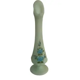 Adorable Vintage Fenton Blue Satin Swung Bud Vase Signed By Painted by D. Anderson Approximately 8" Tall