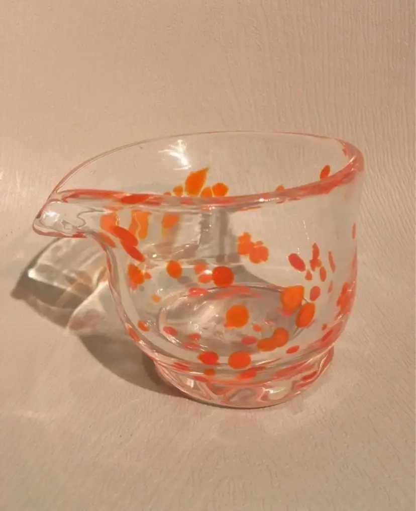 Hand-Blown Orange Spotted Art Glass Spouted Bowl