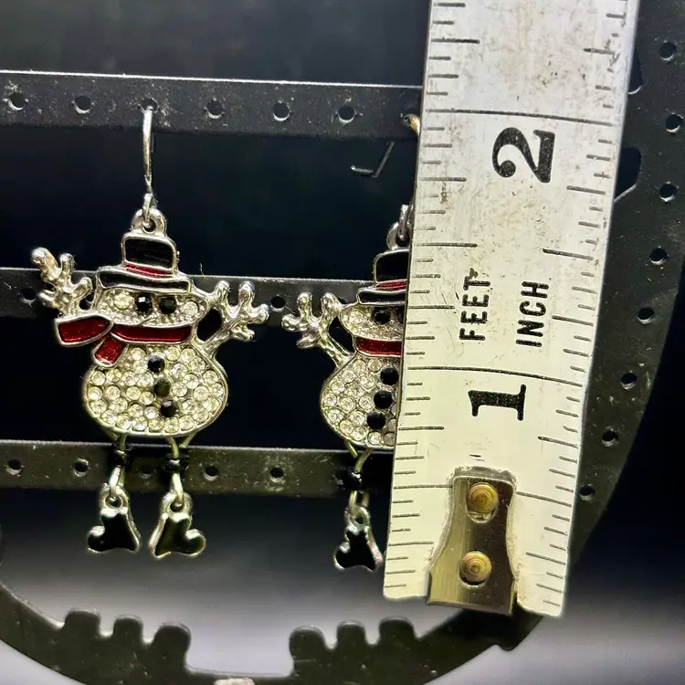 Snowman Dangly Legs Hook Pierced Drop Earrings 2”