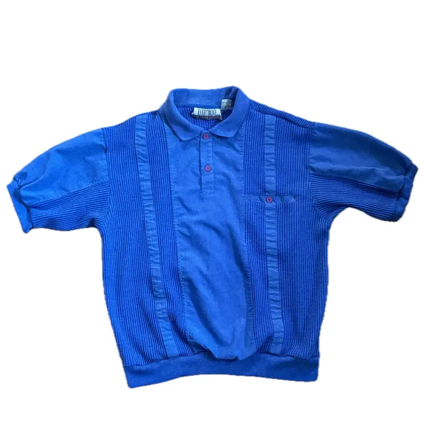 Vintage Knightsbridge Blue Waffle Knit Polo Shirt Sz Large Grandpa Hipster