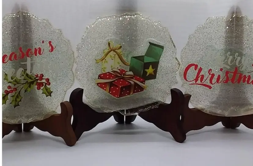 Lucite, Resin, Christmas Trio Hotplates/trivets