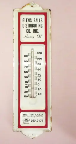 Vintage Metal Thermometer Heating Oil Co Advertising Glens Falls NY