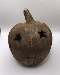 Rustic Pumpkin Jack O Lantern Terra Cotta W Star Cutouts Halloween Decoration