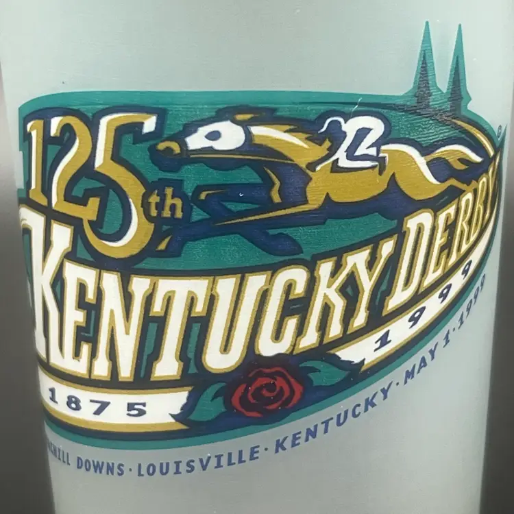 1999 125th Kentucky Derby Official Souvenir Frosted Glass Churchill Downs Run For The Roses Jockey Club