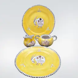 C.A.S. Vietri Pottery Goat Theme 2 Dinner Plates, 1 Creamer, 1 Sugar Bowl No Lid
