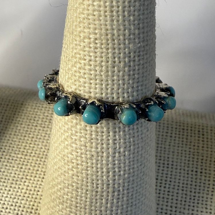 Mexican 925 Sterling Silver Turquoise Eternity Band Size 7