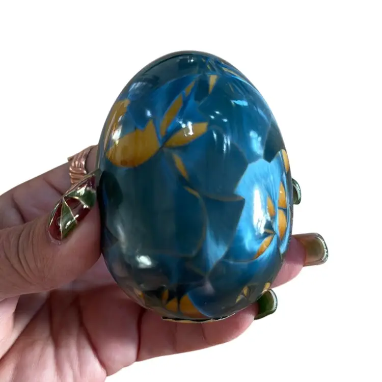 Vintage Blue Duly Mitchell Crystalline Glaze Porcelain Egg 2.5 Inches