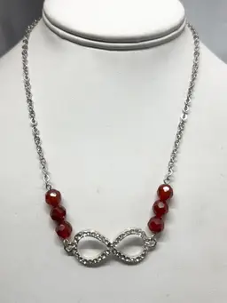 Vintage rhinestone infinity sign carnelian semi precious bead necklace
