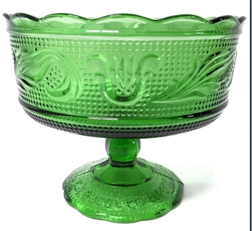 Vintage EO Brody Co. Emerald Green Glass Footed Candy Dish