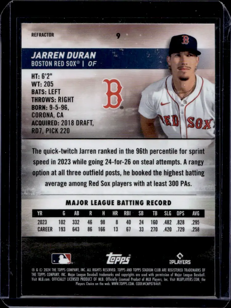 Jarren Duran Stadium Club Chrome Baseball Card