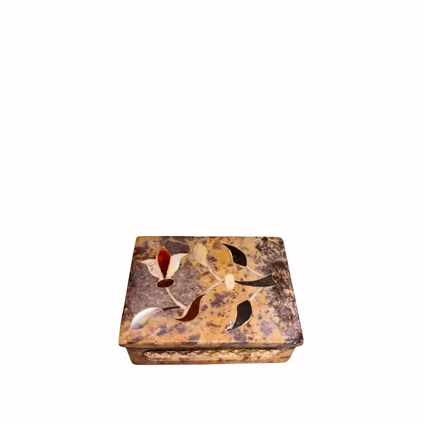 Vintage Soapstone Inlay Trinket Box