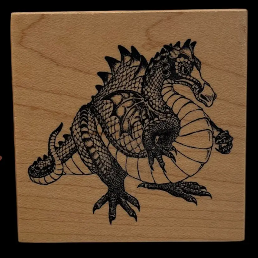 Vintage 1999 Mythical Dragon Wood Mounted Rubber Stamp Art Craft