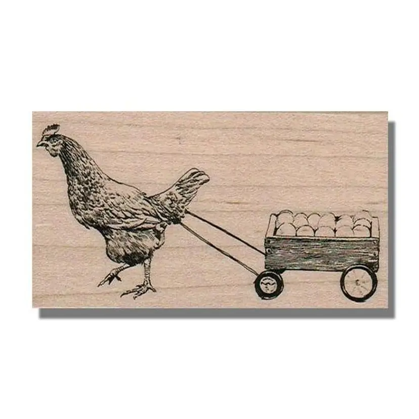Chicken With Egg Cart Rubber Stamp
