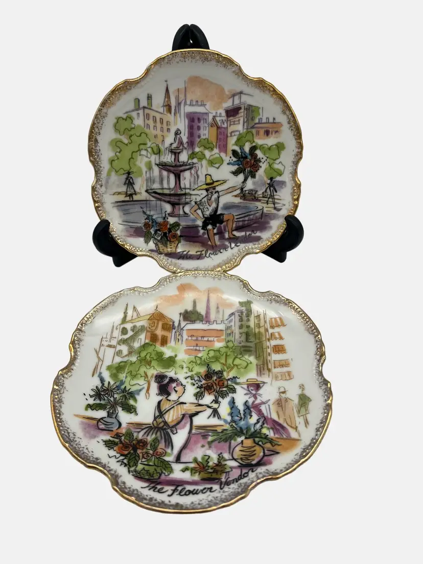 Vintage Criterion Products Decorative Plates The Flower Vendor Gold Trim Japan