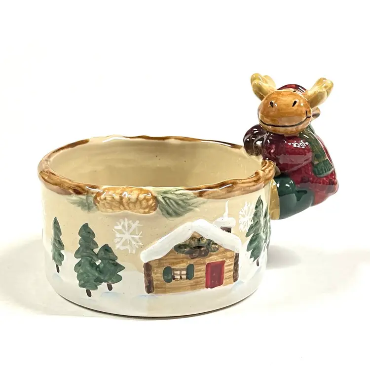 Heartland ST NICHOLAS SQUARE Bowl MERRY KISS MOOSE Christmas Dish Hanging Moose