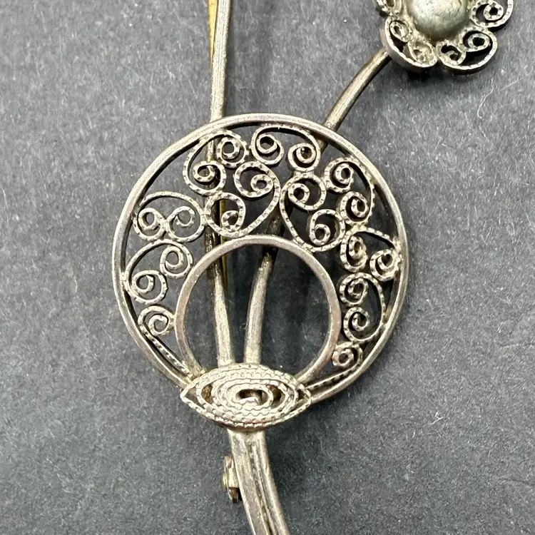 Antique Signed 835 Sterling Filigree Floral Brooch