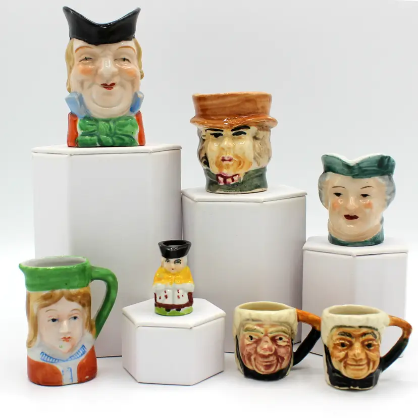 Vintage Hand Painted Japan Ceramic Pottery Collectible Toby Jugs Handle Lot of 7