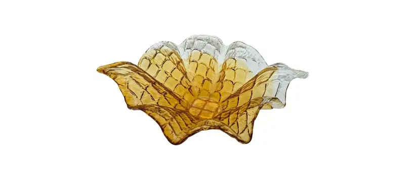 Vetro Eseguito Murano Art Glass Feathered Console Bowl Centerpiece Fruit Bowl 14" W X 19.75" L