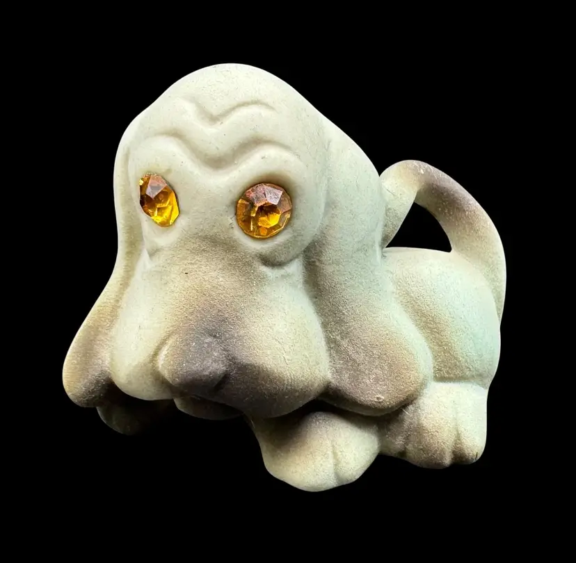 Vintage Roselane Ceramic Hound Dog Figurine Rhinestone Jewel Eyes California