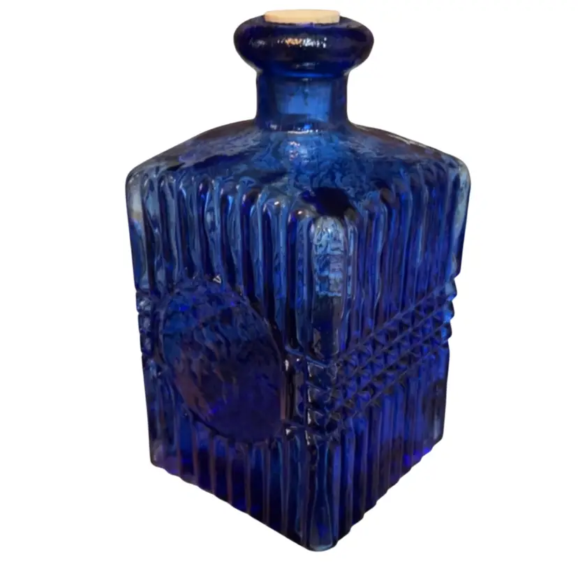 Vintage Blue Pressed Glass Bottle
