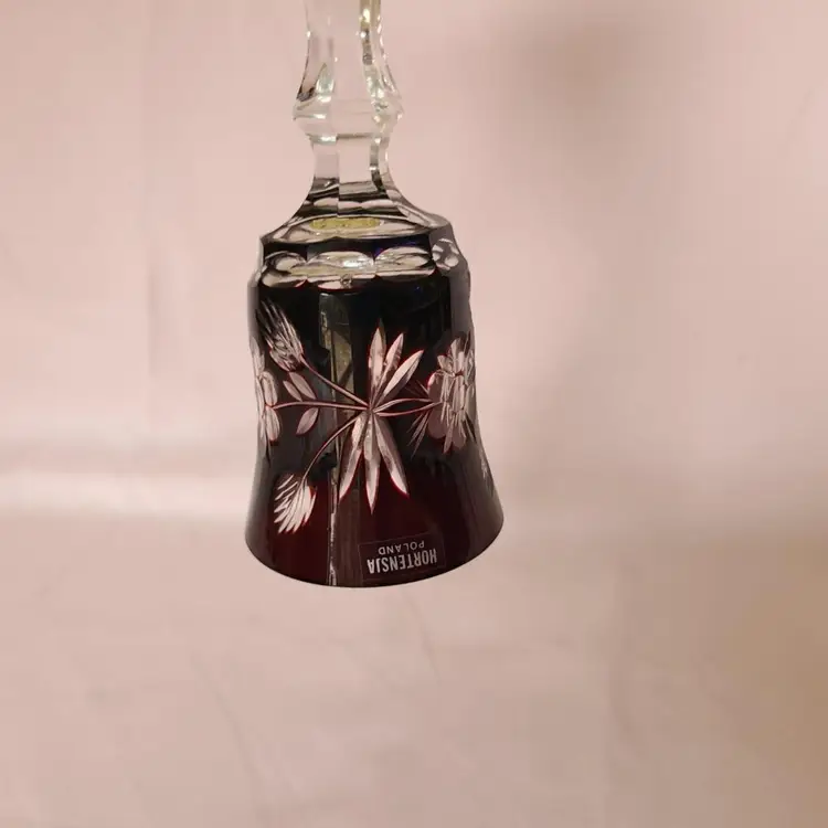 Hortensia Poland Cranberry Cut To Clear Bohemian Czech Crystal Glass Bell