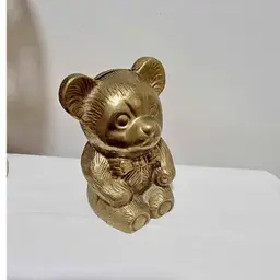 VINTAGE BRASS TEDDY BEAR BANK