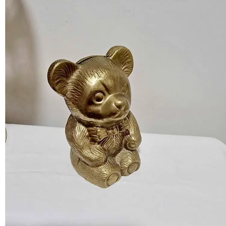 VINTAGE BRASS TEDDY BEAR BANK