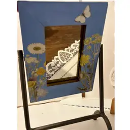 Upcycled By Me Wood Blue Botanical Rotating Mirror 11”x 7”