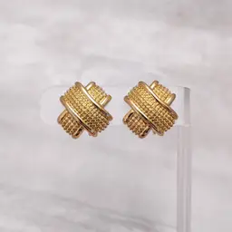 Vintage Clip On Earrings Stylish Gold Tone Large X Shape Statement Glam 7/8"