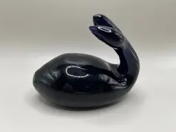 #03 Vintage Signed Cobalt Glass Whale Paperweight