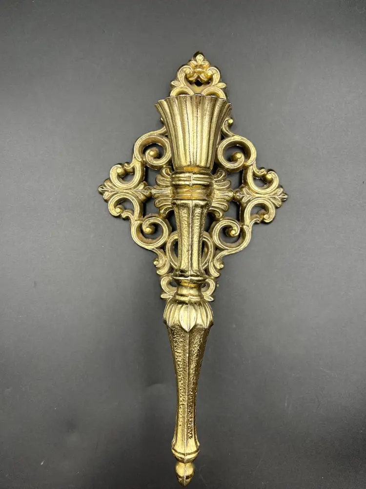 Vtg. Gold Tone Metal Wall Sconce Candle Holder