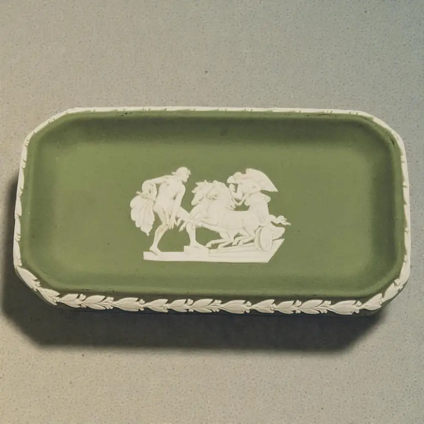 Wedgwood England Chariot Celadon Green Rectangle Jasperware Pin Dresser Tray