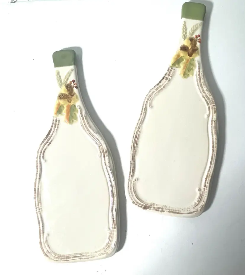 Pair Of Glazed Ceramic Bottle Shaped Cheese Boards. Serving Trays. Cheese Boards.