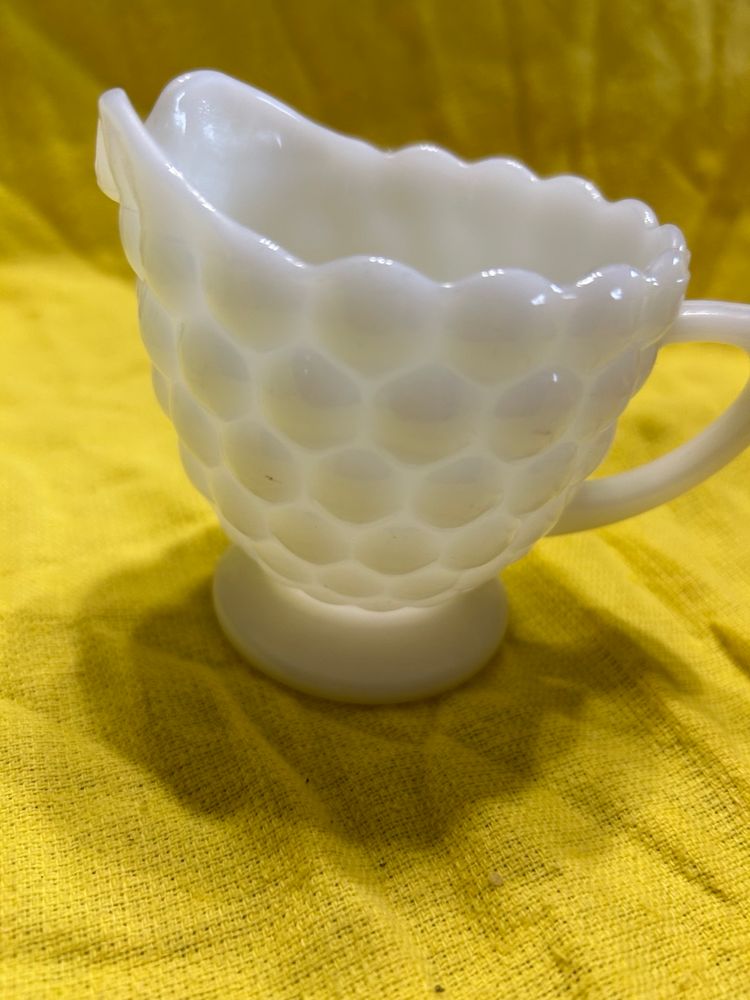 Vintage 1950s White Anchor Hocking Bubble Milk Glass Creamer
