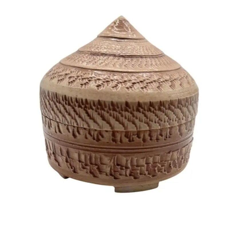 Ken Patterson Handcrafted Brown Textured Ceramic Box With Lid For Trinkets