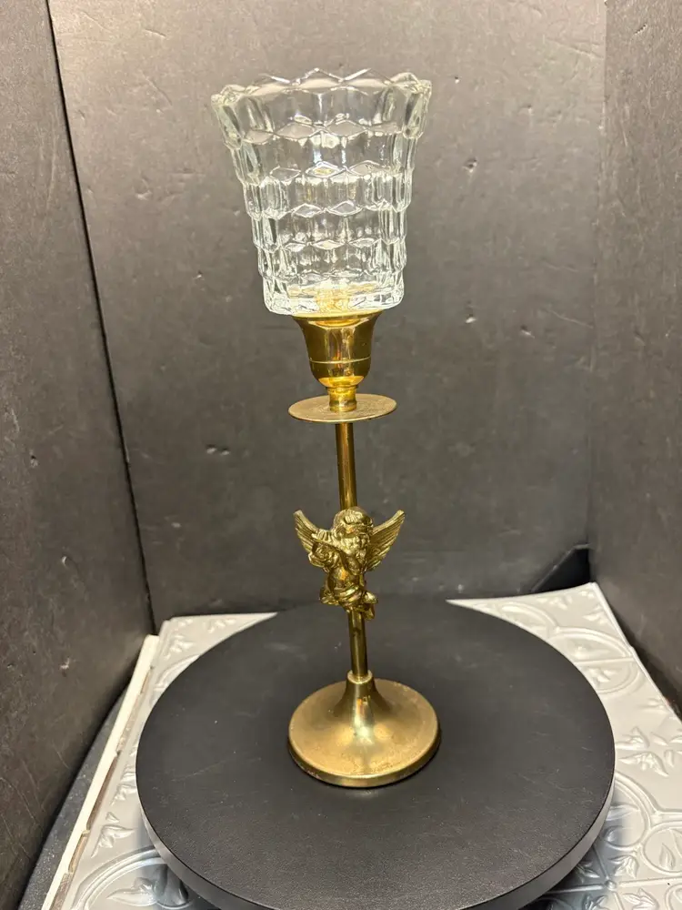 Vintage Brass Taper Candleholder Candle Holder  Home interior Cubist Votive