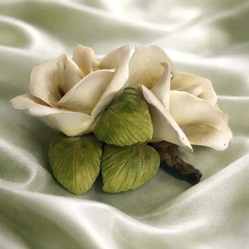 Vintage Italian Capodimonte Style Porcelain Rose Figurine, 4.5" x 3"