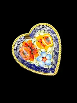 Micro Mosaic Heart Flower Arrangement Garden Missing One Boarder Tile 1"